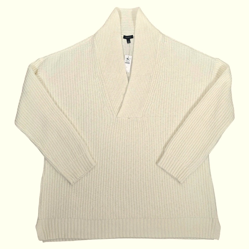 Talbots Shawl Collar Shaker Stitch Sweater Women's Large Cream Ribbed Knit‎ - Picture 2 of 7